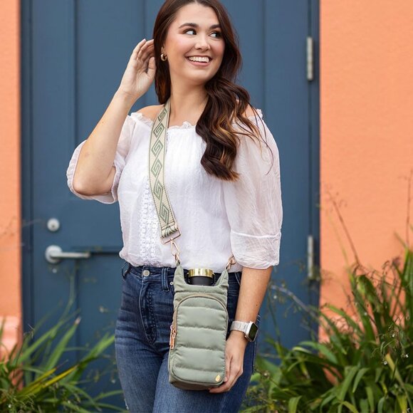 Sage Green HydroBag: Hands-Free Crossbody Water Bottle Holder & Phone Pocket - Picture 2 of 6